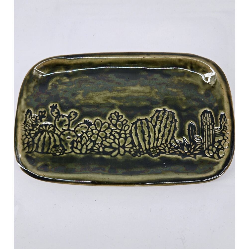 Studio Art Boho Pottery Tray Cactus Green Iridescent